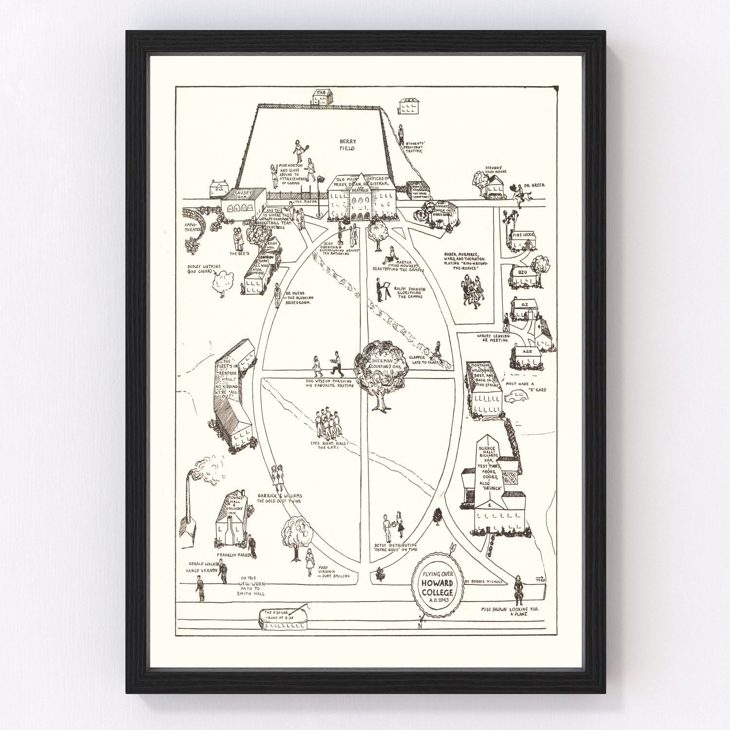 Vintage map of Howard College, Birmingham, Alabama, 1943
