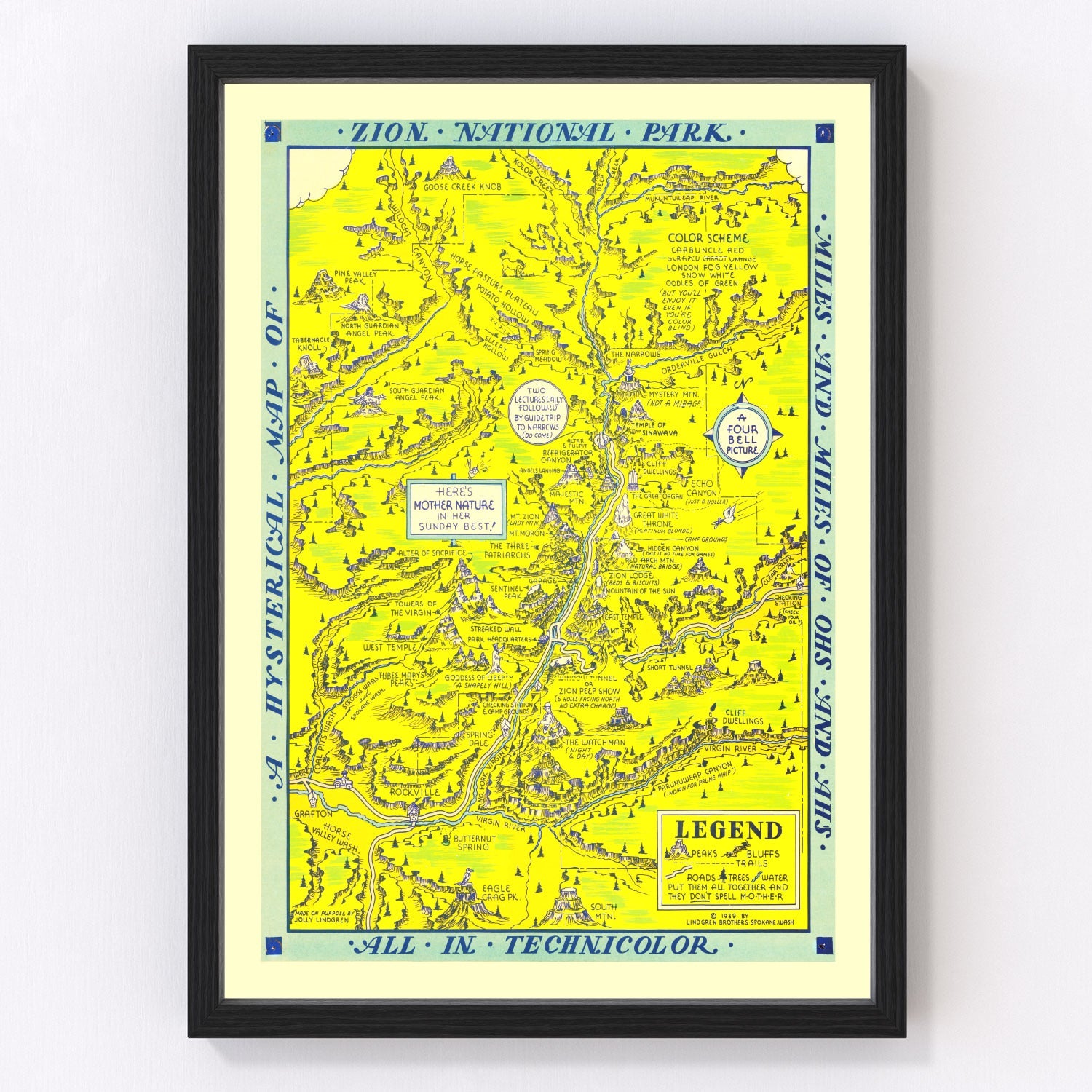 Vintage 1939 Zion National Park map Utah, digitally restored print