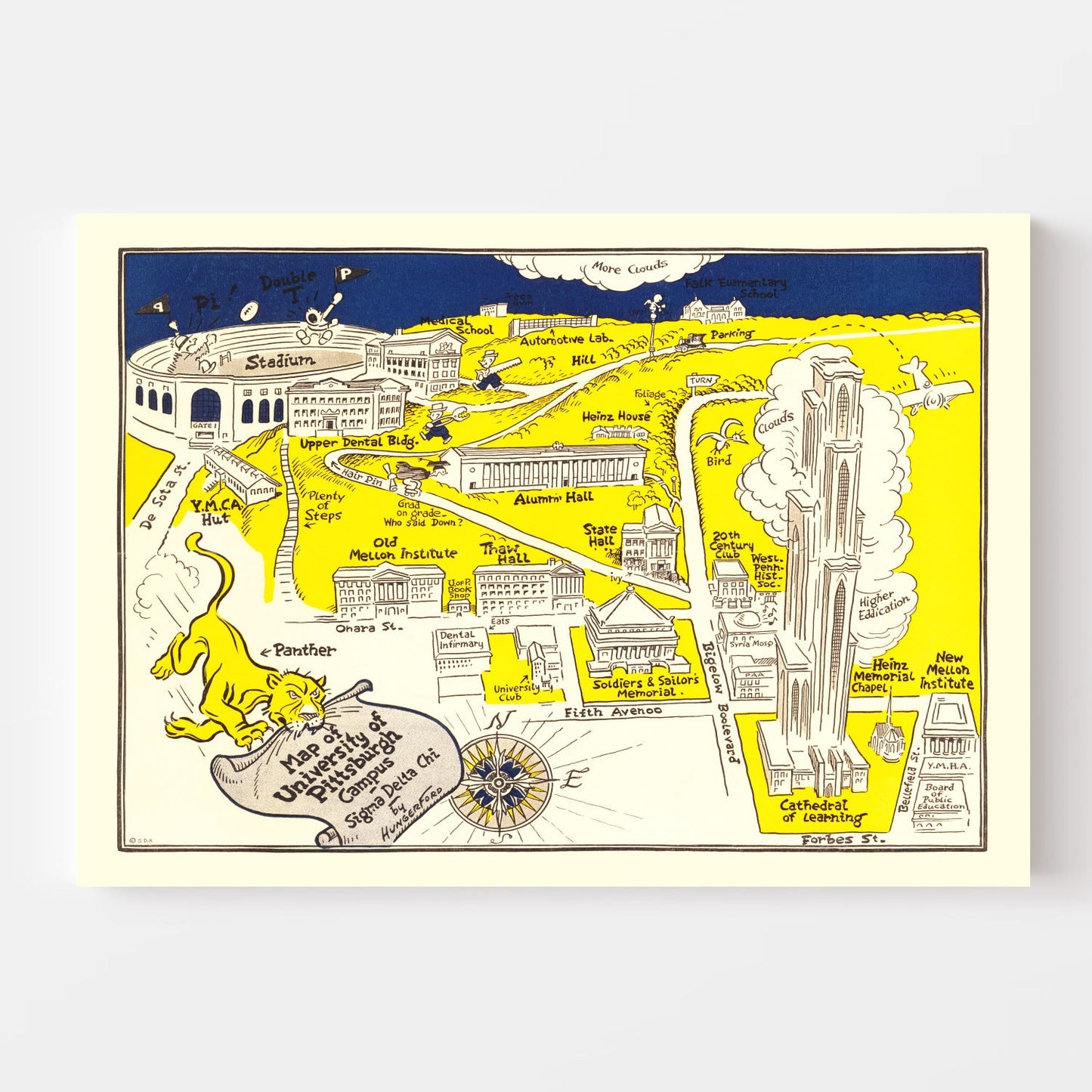 Vintage Map of University of Pittsburgh Area, 1935