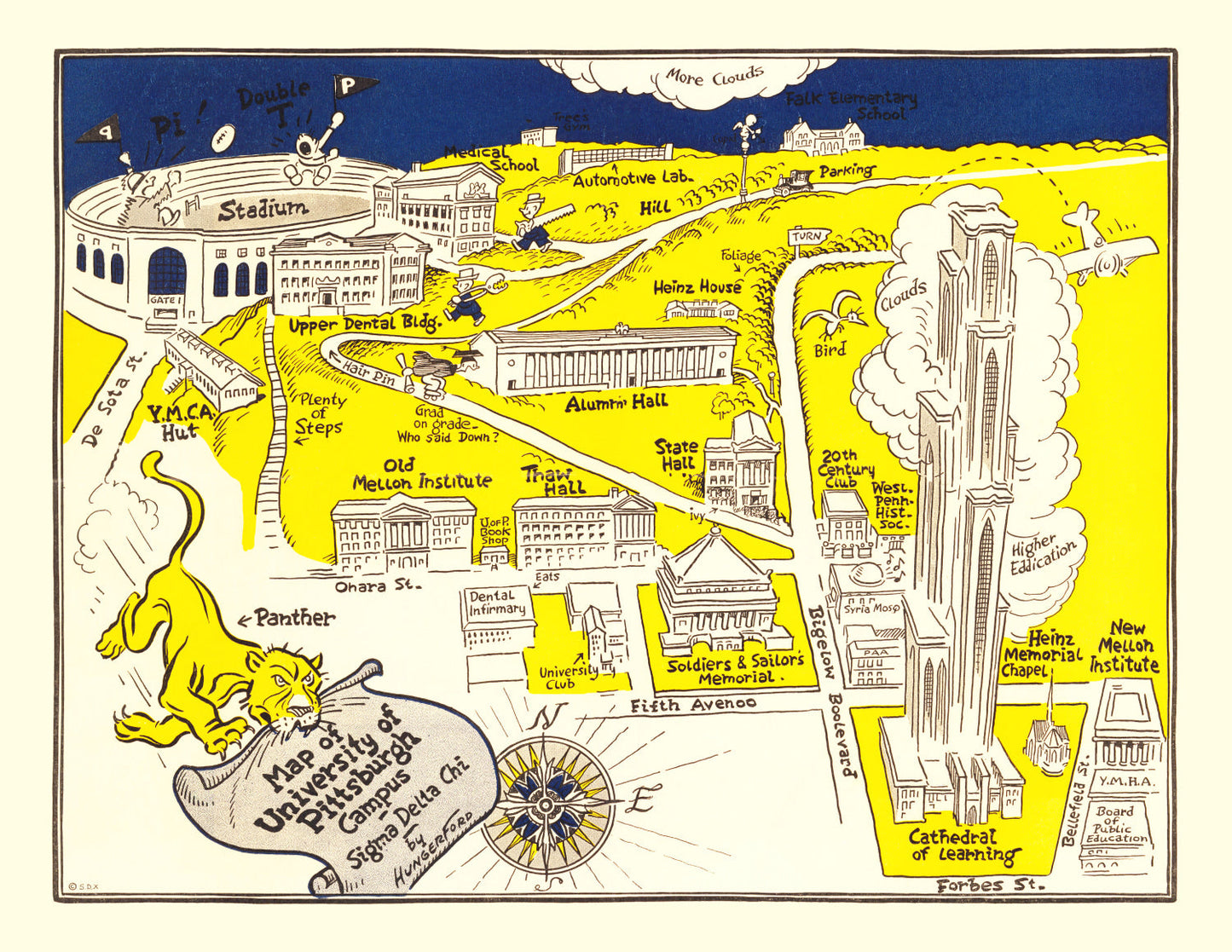 Vintage Map of University of Pittsburgh Area, 1935