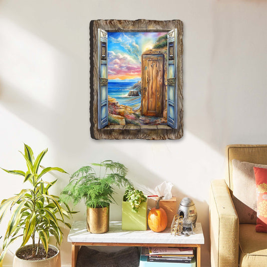 Handcrafted wood coastal window seascape ocean wall art