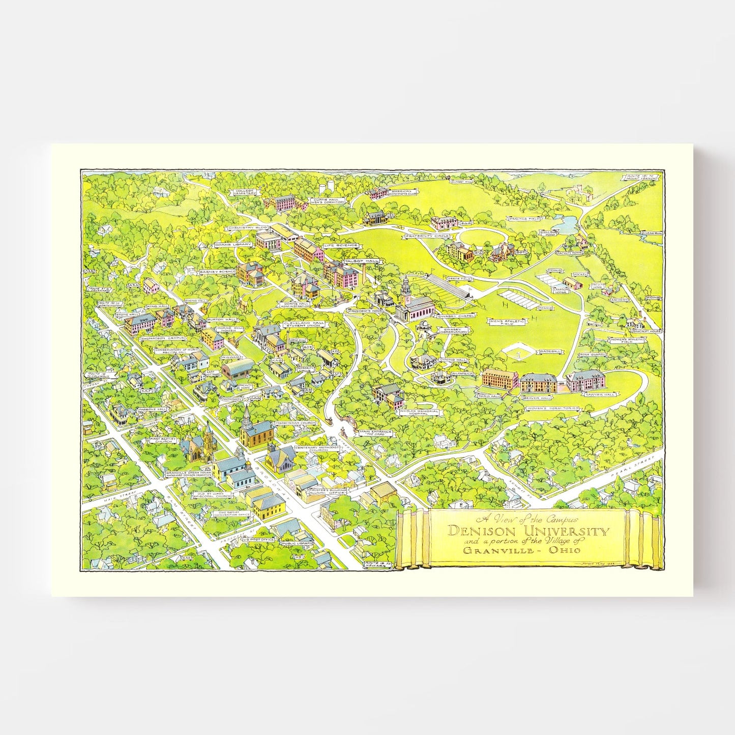 Vintage Map of Granville, Ohio, 1944