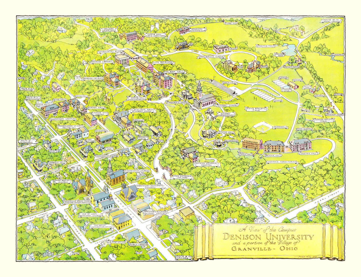 Vintage Map of Granville, Ohio, 1944
