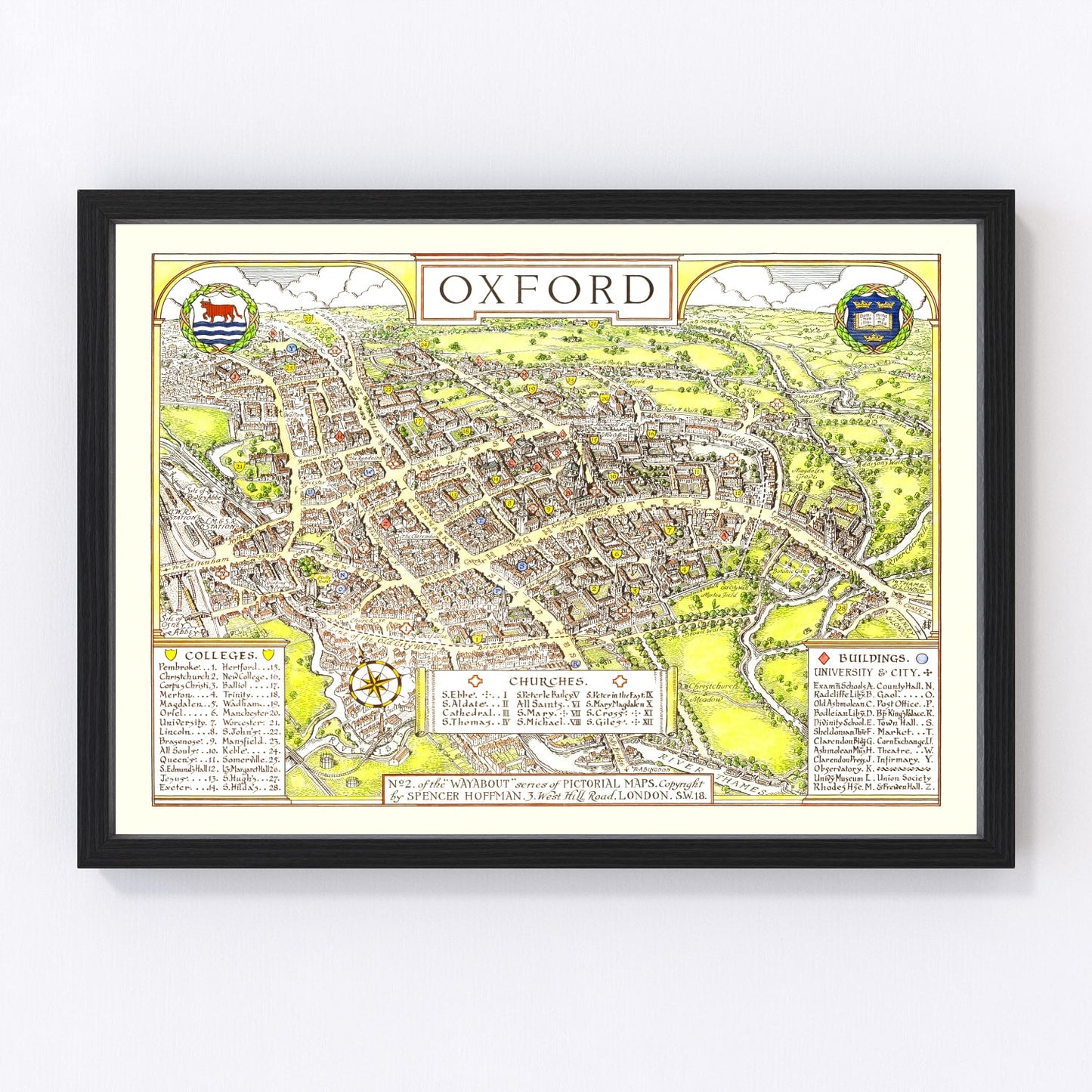 Vintage map of Oxford, England, 1936