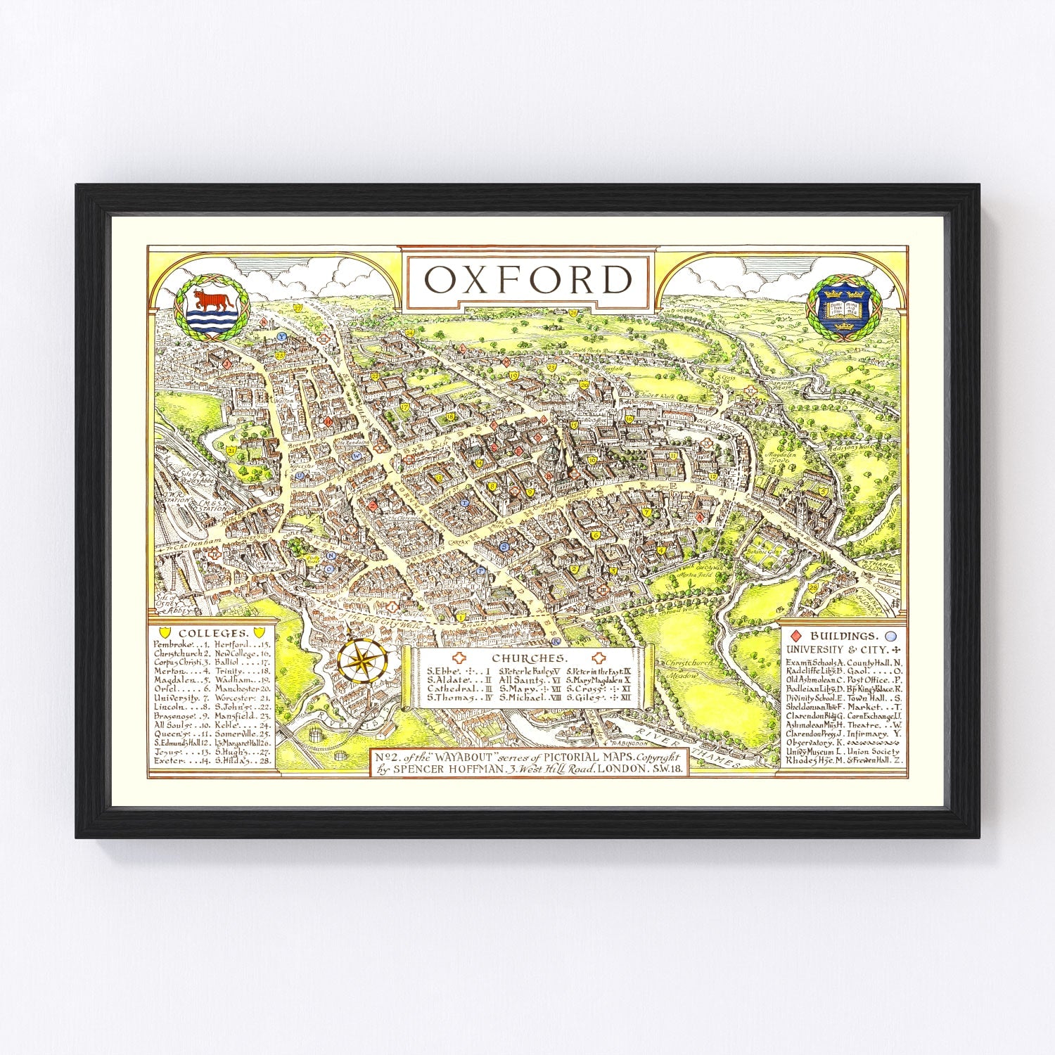 Vintage map of Oxford, England, 1936