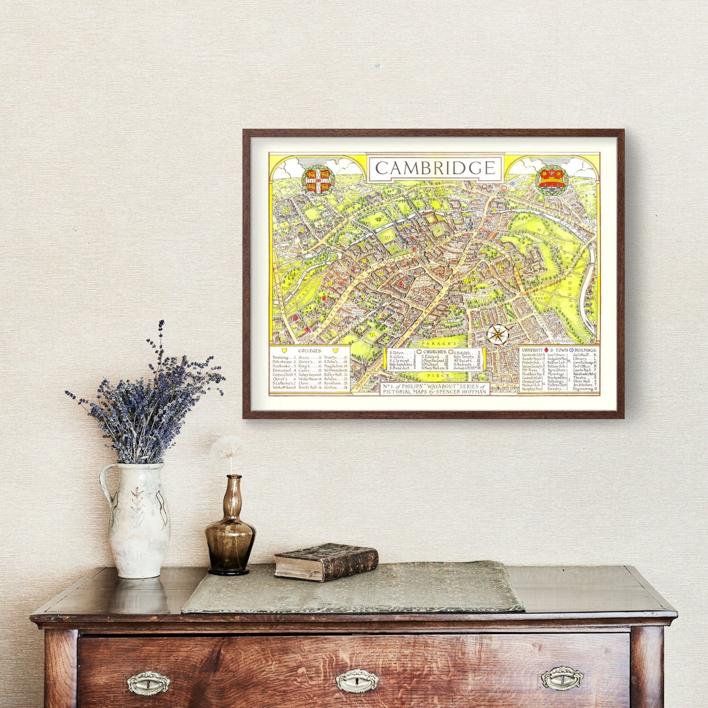 Vintage Map of Cambridge, England, 1929 | Wall Art