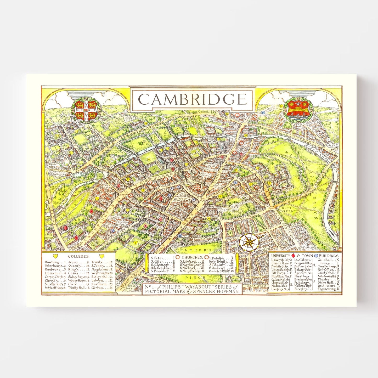 Vintage Map of Cambridge, England, 1929 | Wall Art