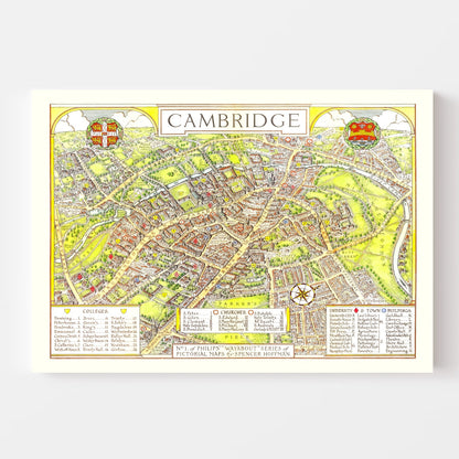 Vintage Map of Cambridge, England, 1929 | Wall Art