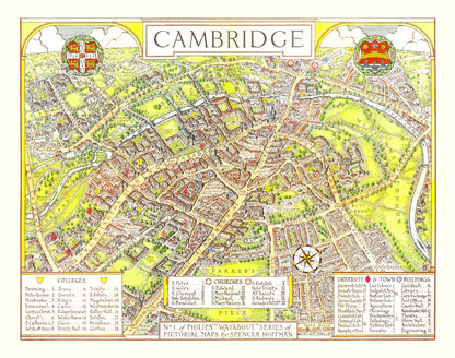 Vintage Map of Cambridge, England, 1929 | Wall Art