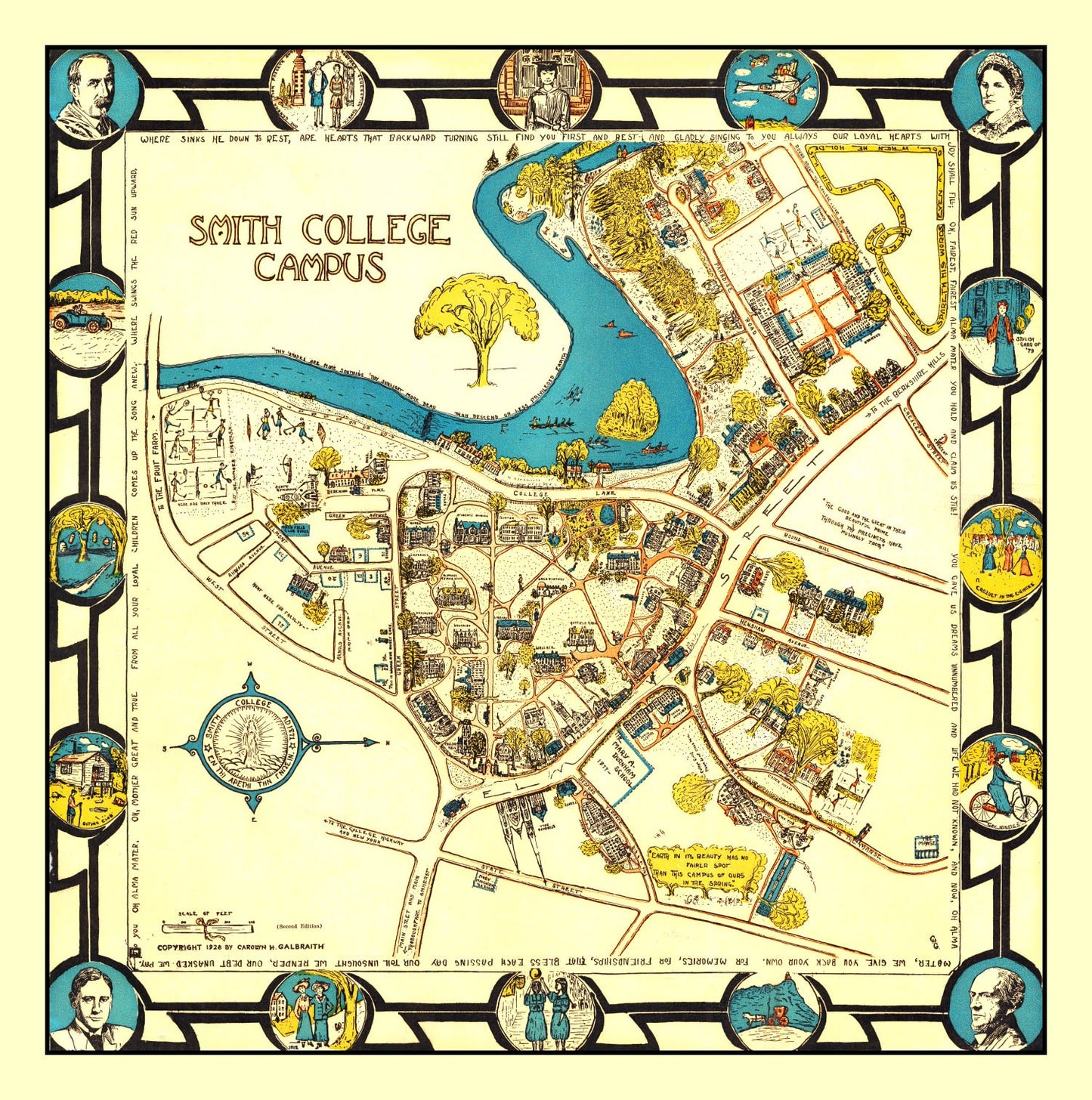 Vintage Map of Northampton, Massachusetts, 1928