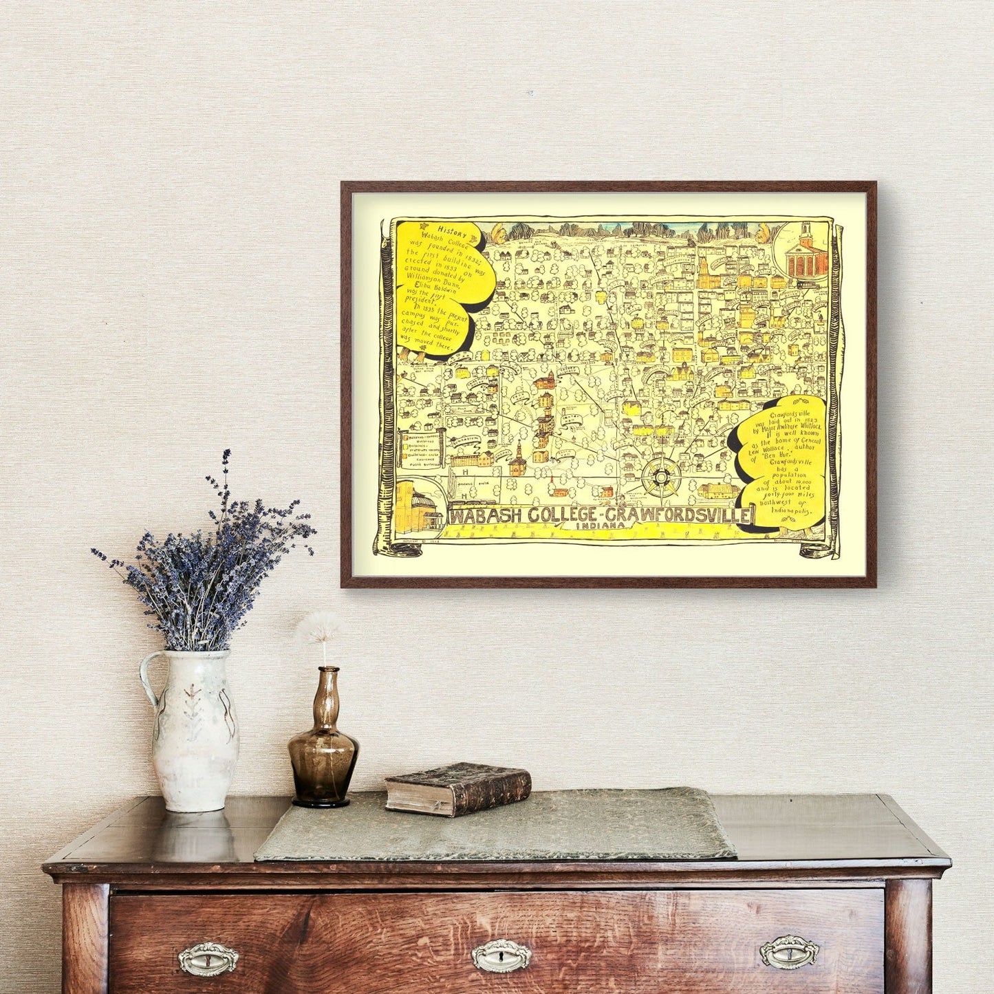 Vintage Map of Wabash College, Crawfordsville, Indiana, 1928
