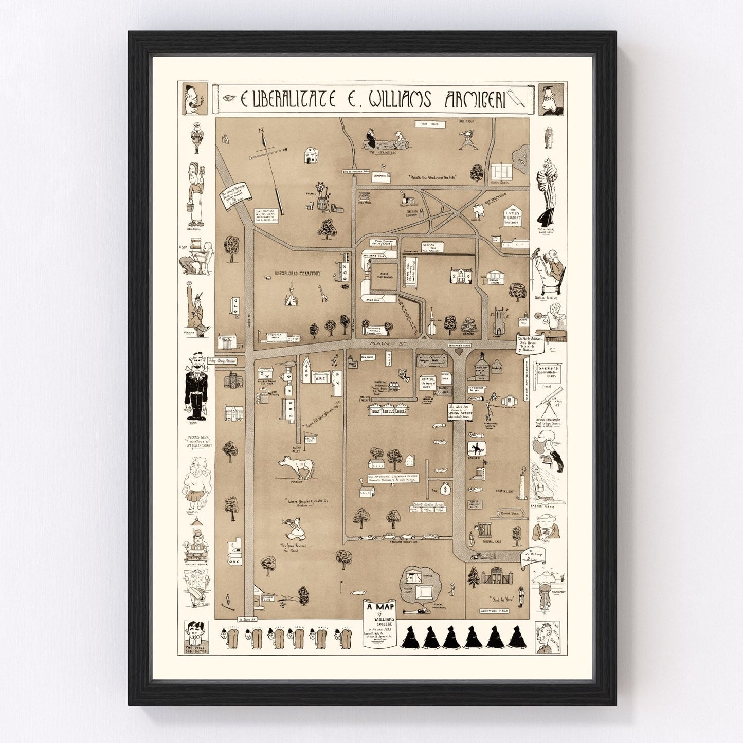 Vintage map of Williamstown, Massachusetts, 1935, college town streets and hills