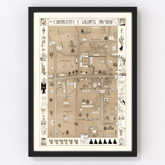 Vintage map of Williamstown, Massachusetts, 1935, college town streets and hills