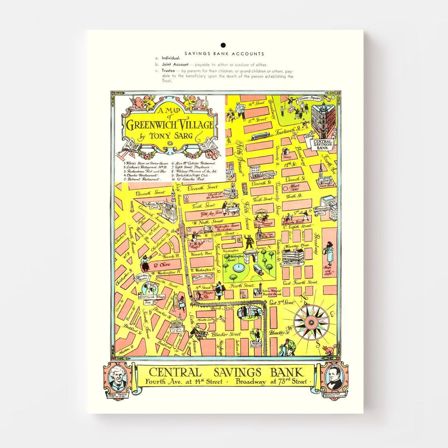 Vintage Map of Greenwich Village, New York, 1934