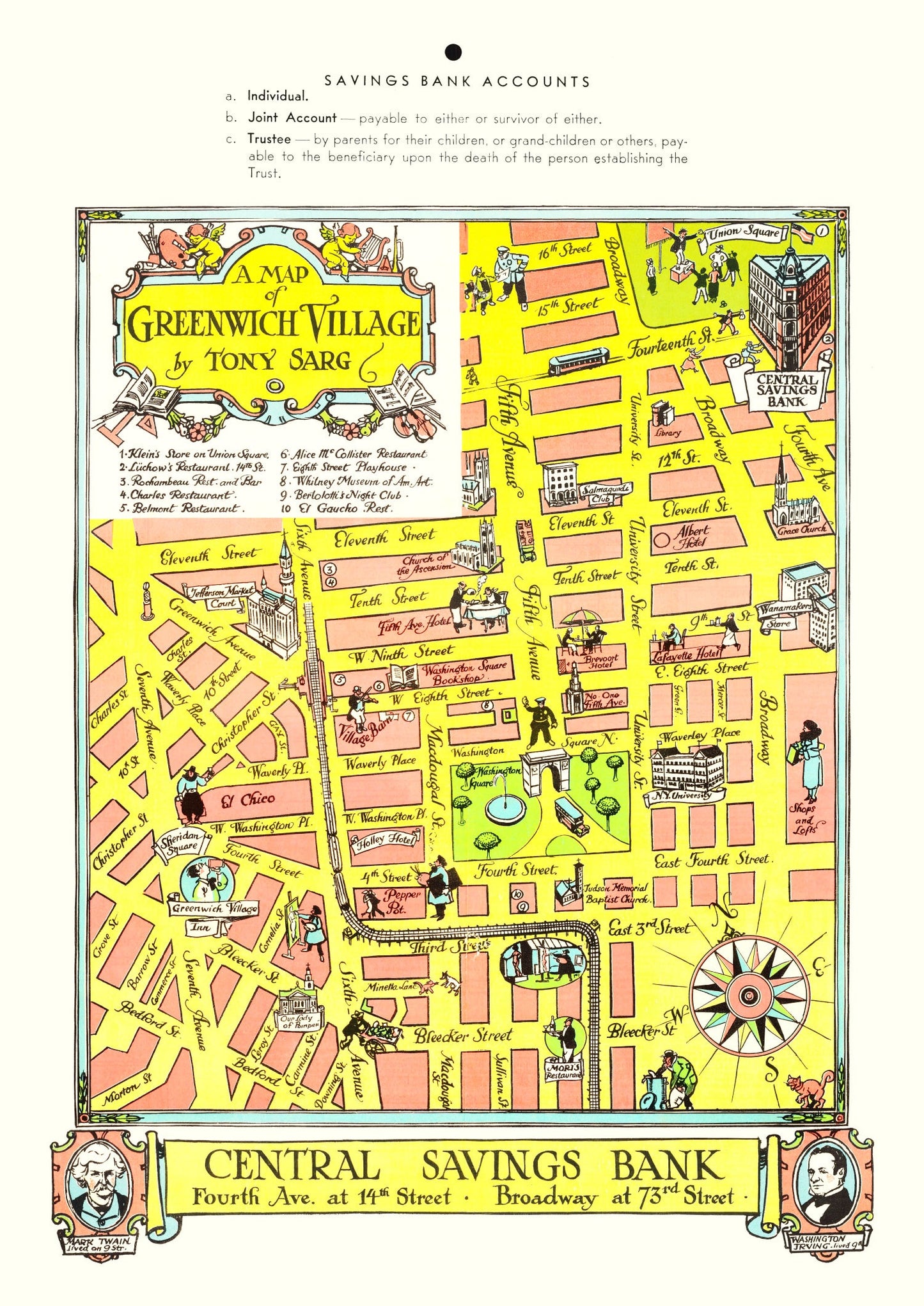 Vintage Map of Greenwich Village, New York, 1934