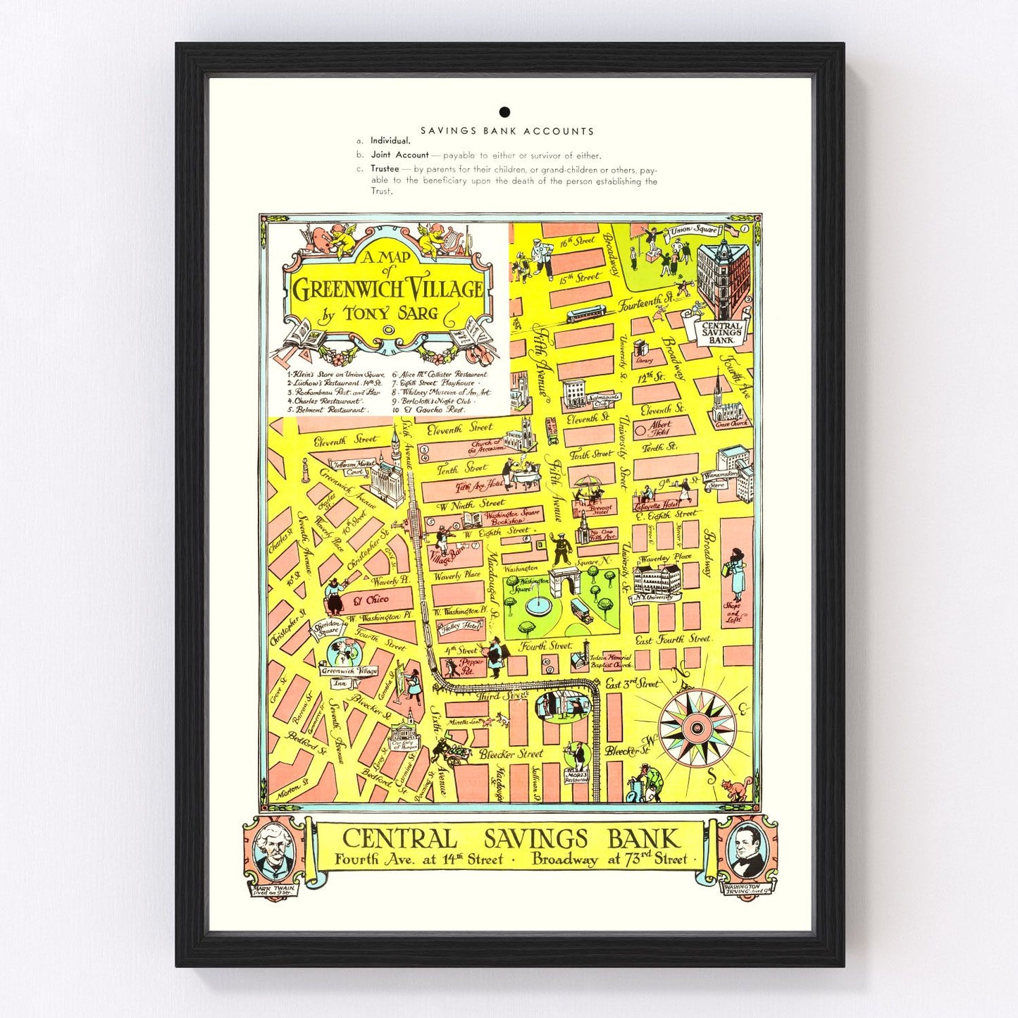 vintage map of Greenwich Village, New York, 1934