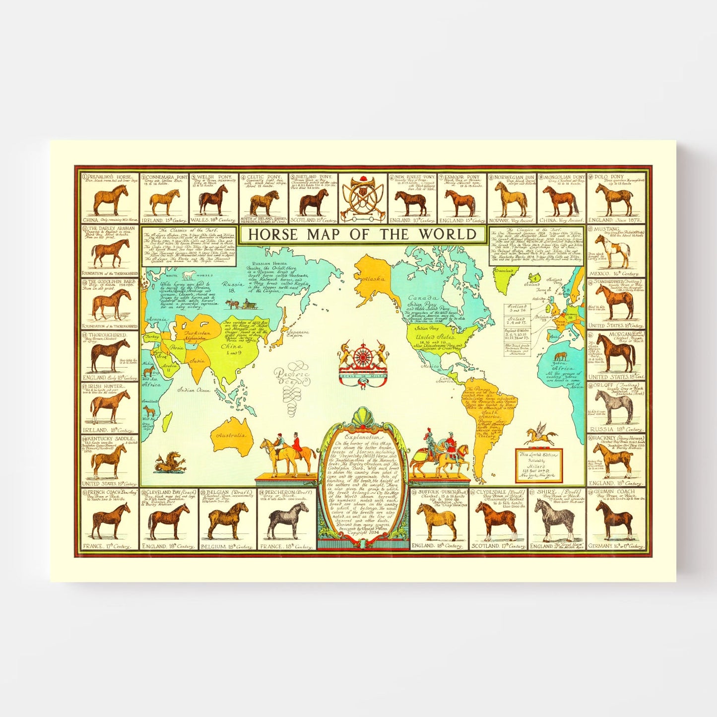 World Map of Horses, 1934 Wall Art