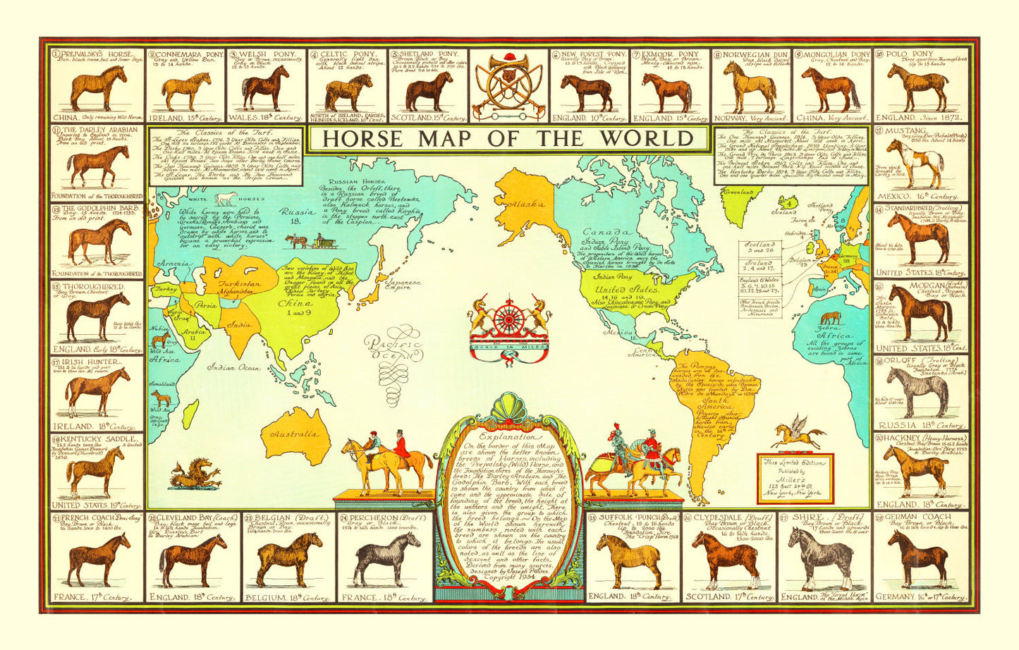 World Map of Horses, 1934 Wall Art