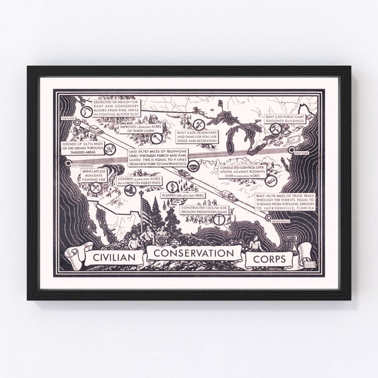 Vintage map of Civilian Conservation Corps camps, United States, 1935
