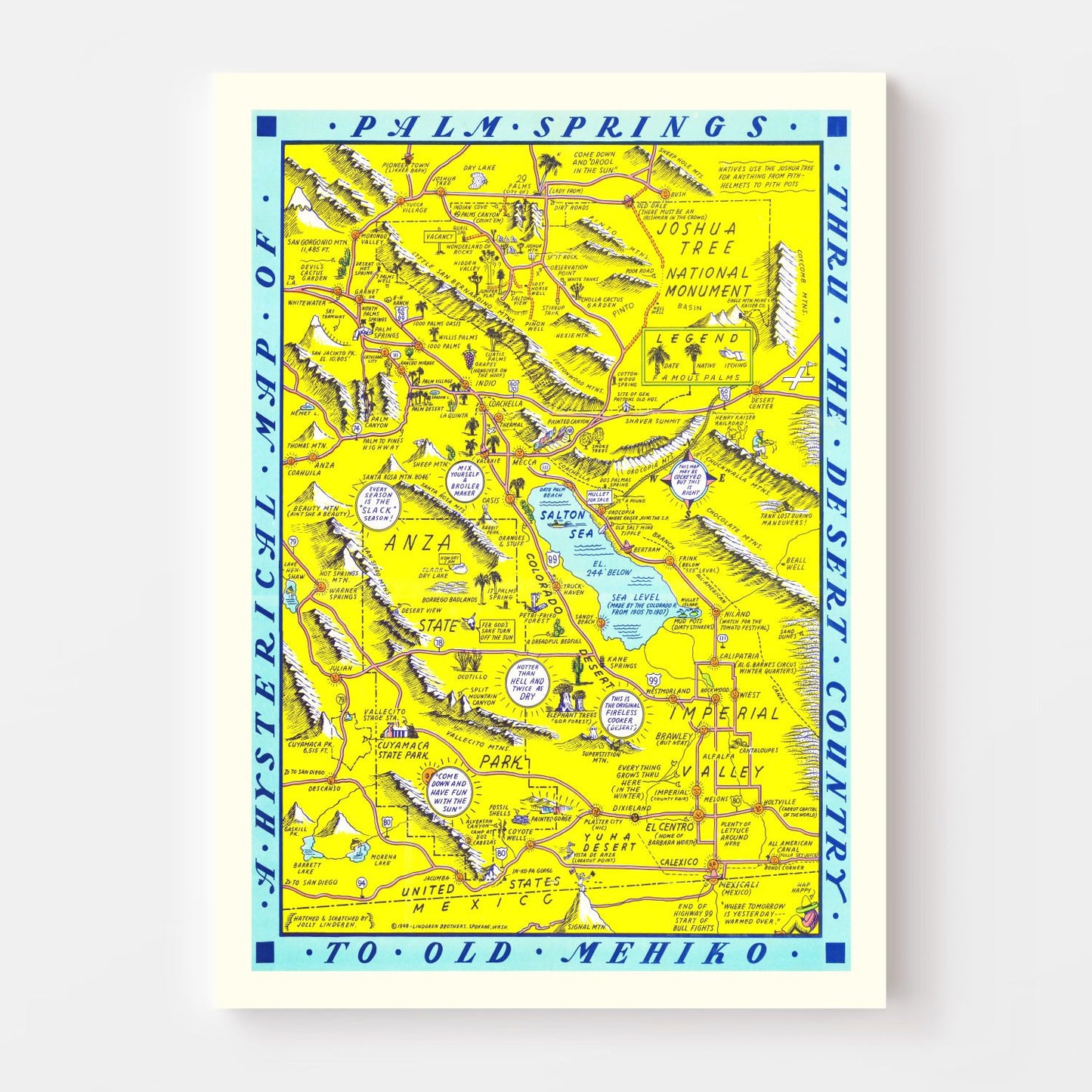 Vintage Map of Palm Springs, California, 1948