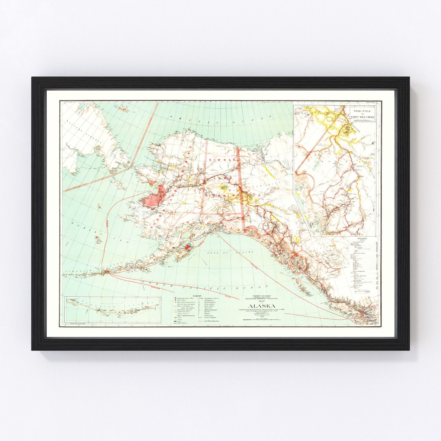 Vintage map of Alaska, 1898 - Gold Rush era restored print