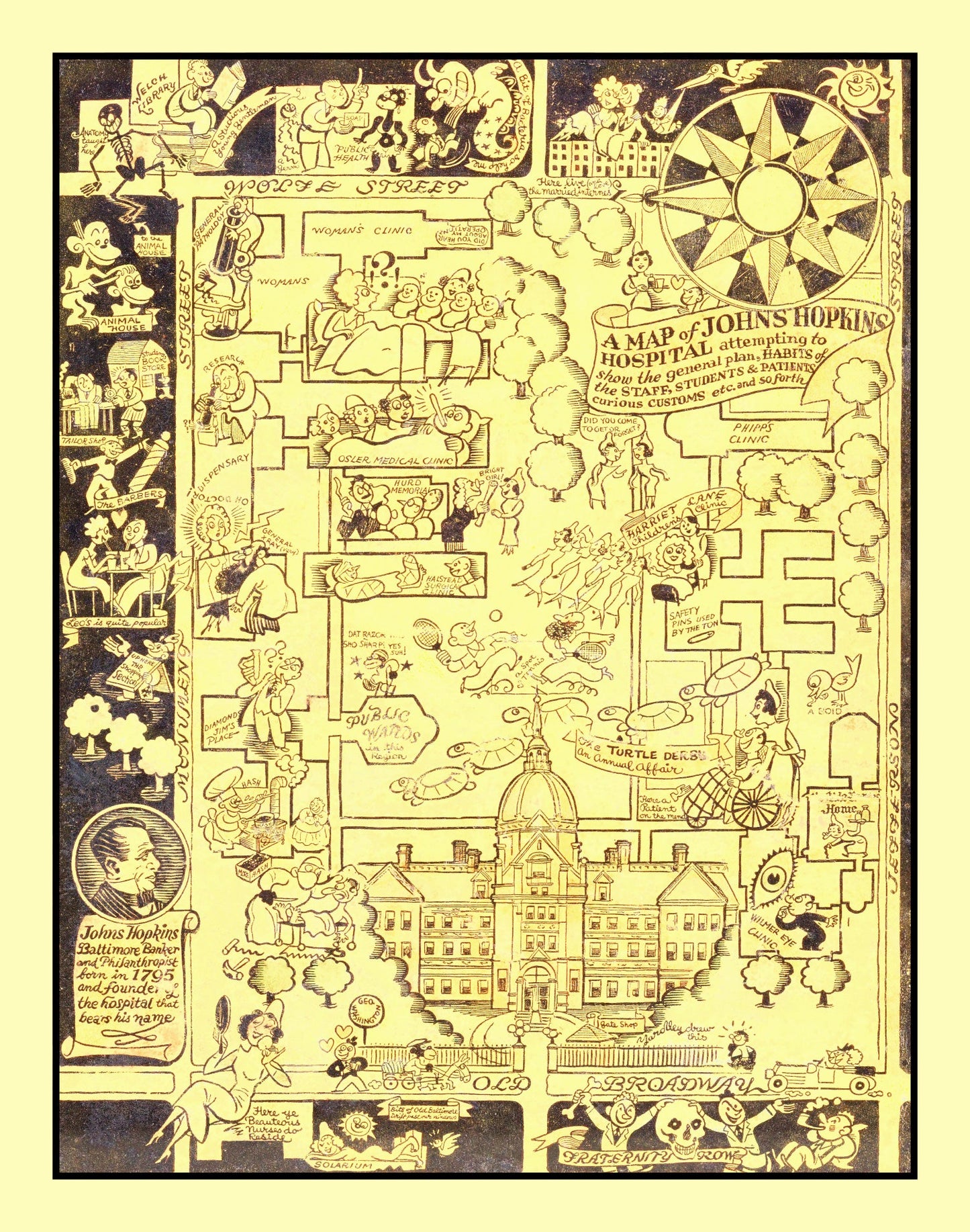 Vintage Map of Johns Hopkins Hospital, Baltimore, 1935