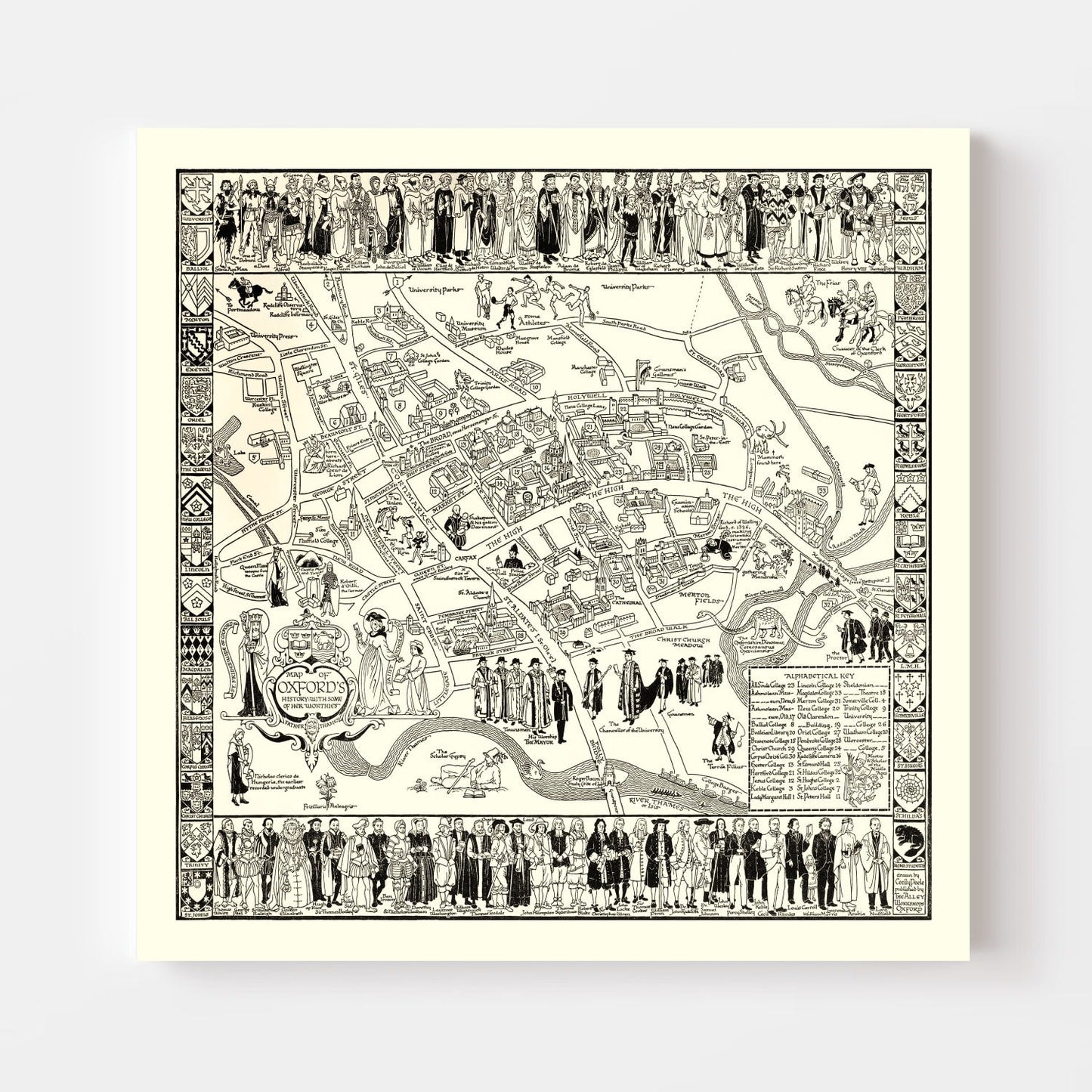 Vintage Map of Oxford, England, 1950