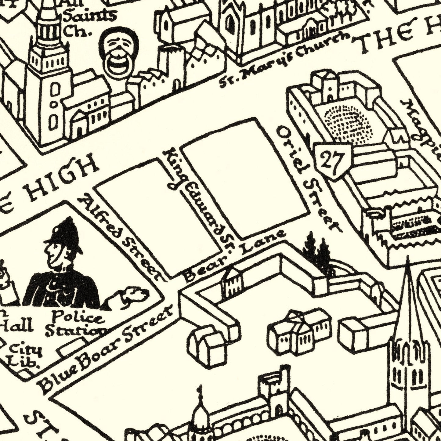Vintage Map of Oxford, England, 1950