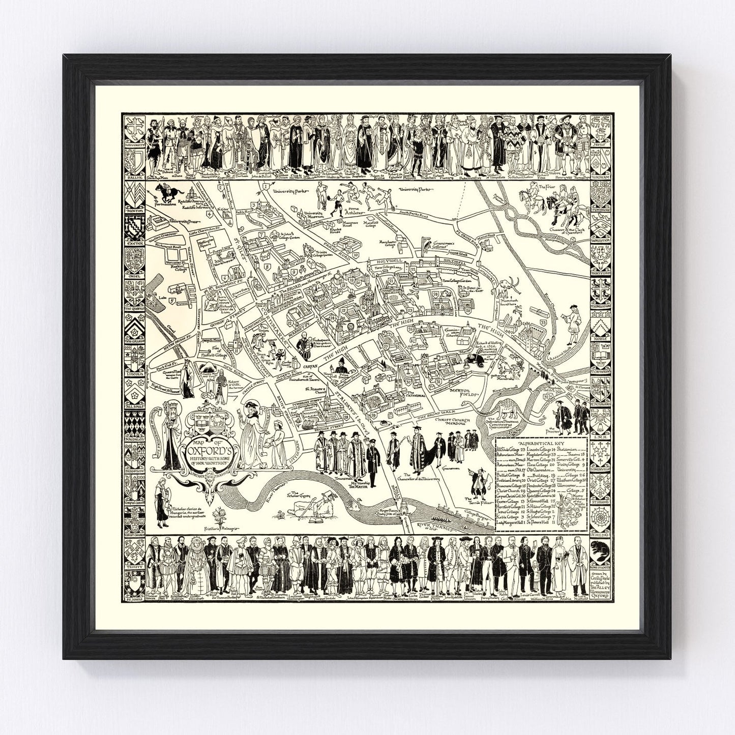 Vintage map of Oxford, England, 1950