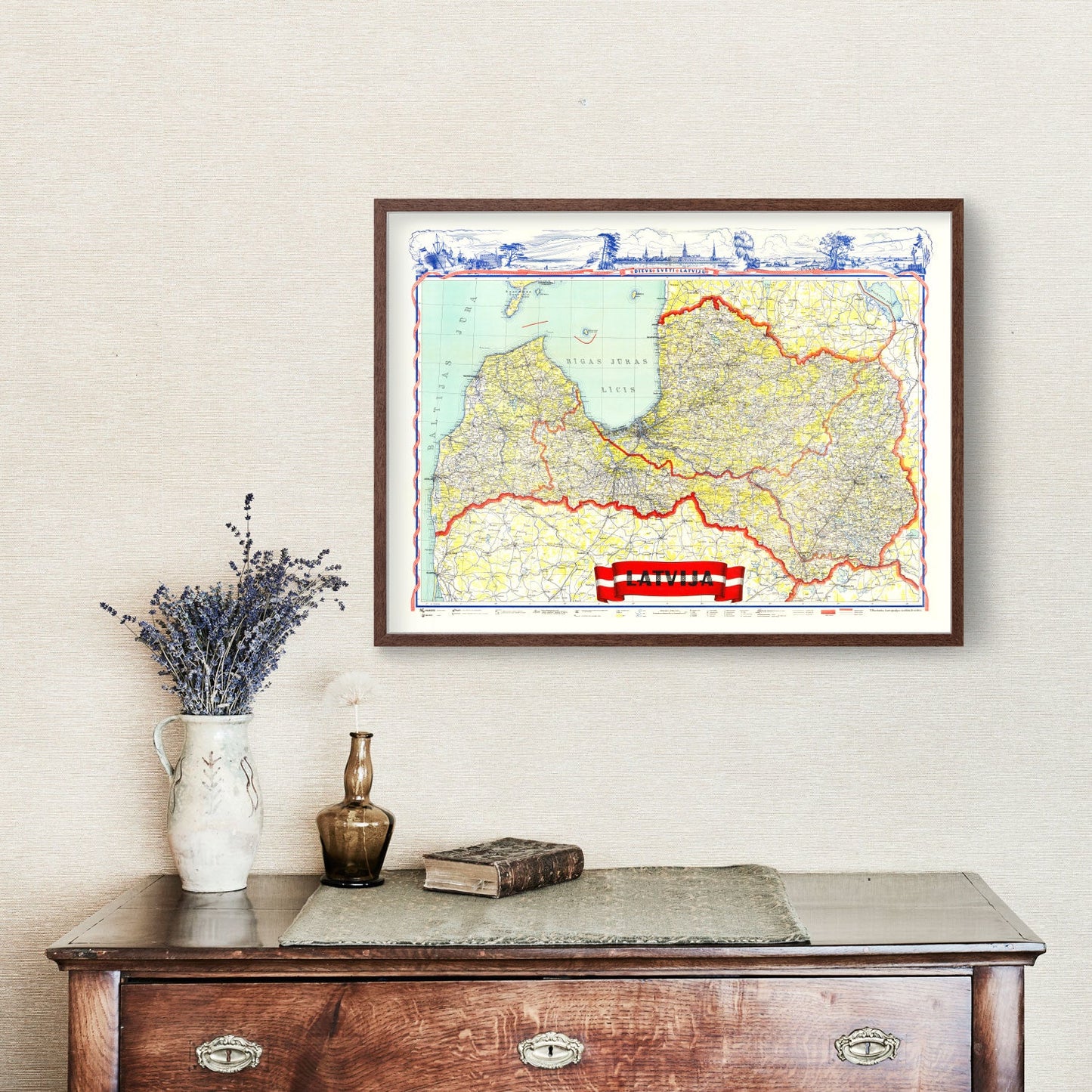 Vintage Map of Latvia, 1950