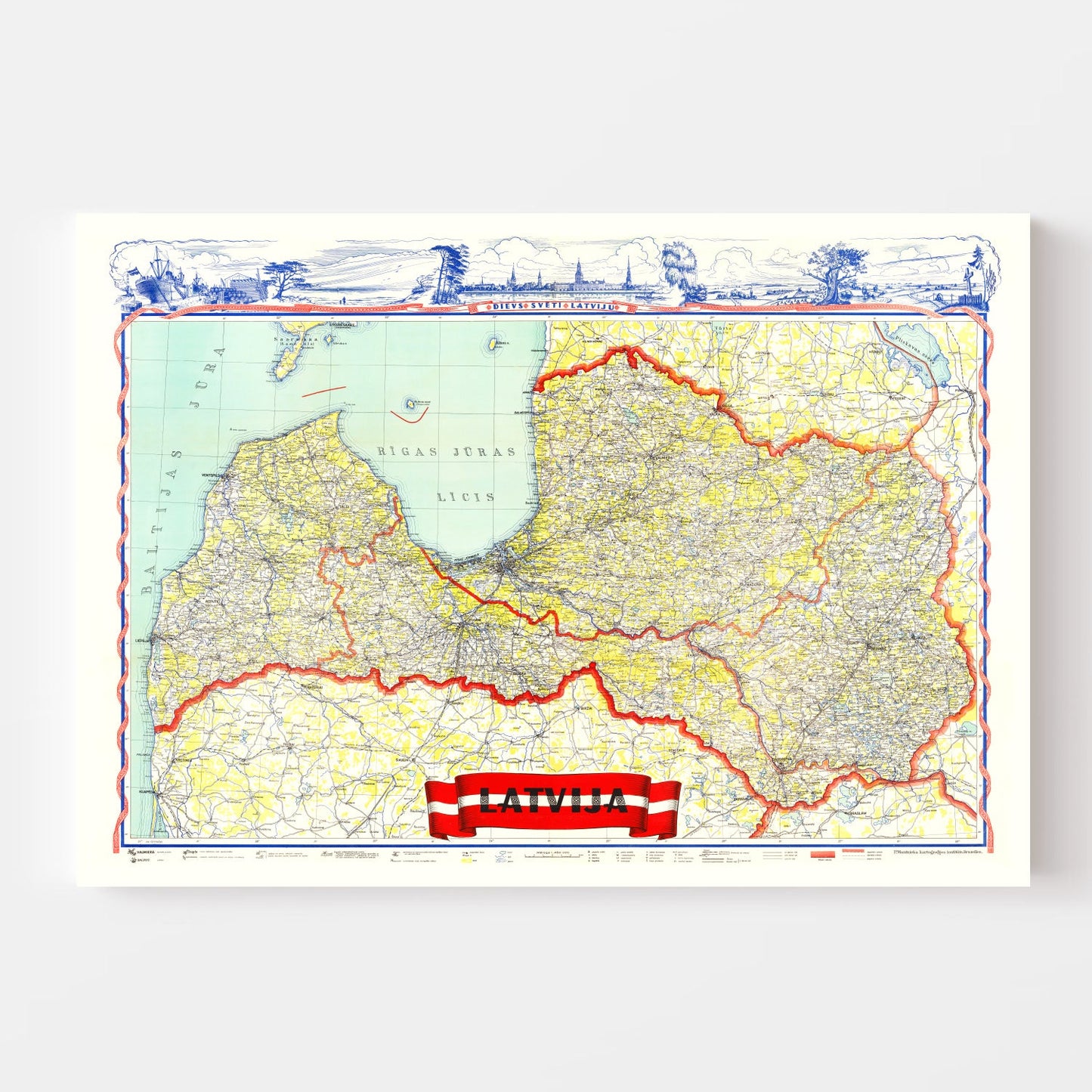 Vintage Map of Latvia, 1950