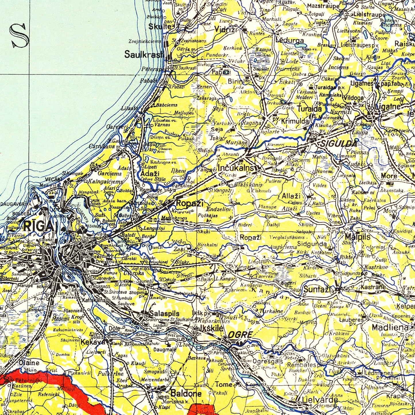 Vintage Map of Latvia, 1950