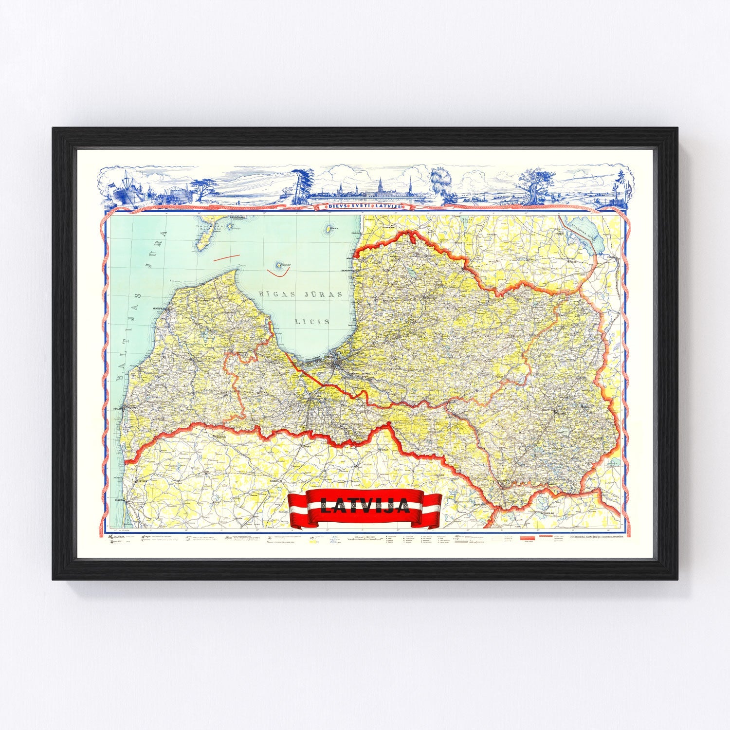 Vintage map of Latvia, 1950