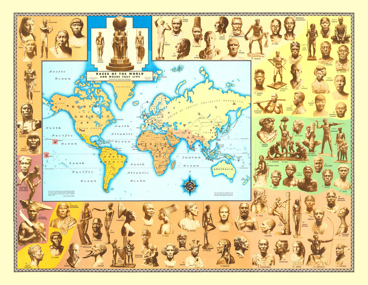 World Map of Races and Where They Live, 1944