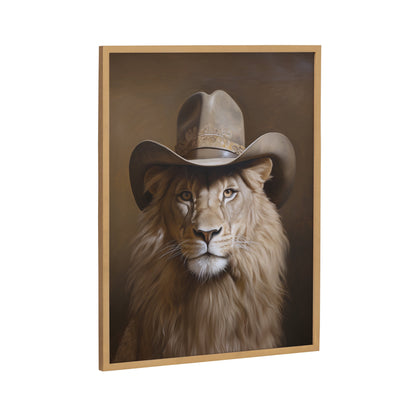 Lion Wearing a Western Cowboy Hat Framed Wall Art Print