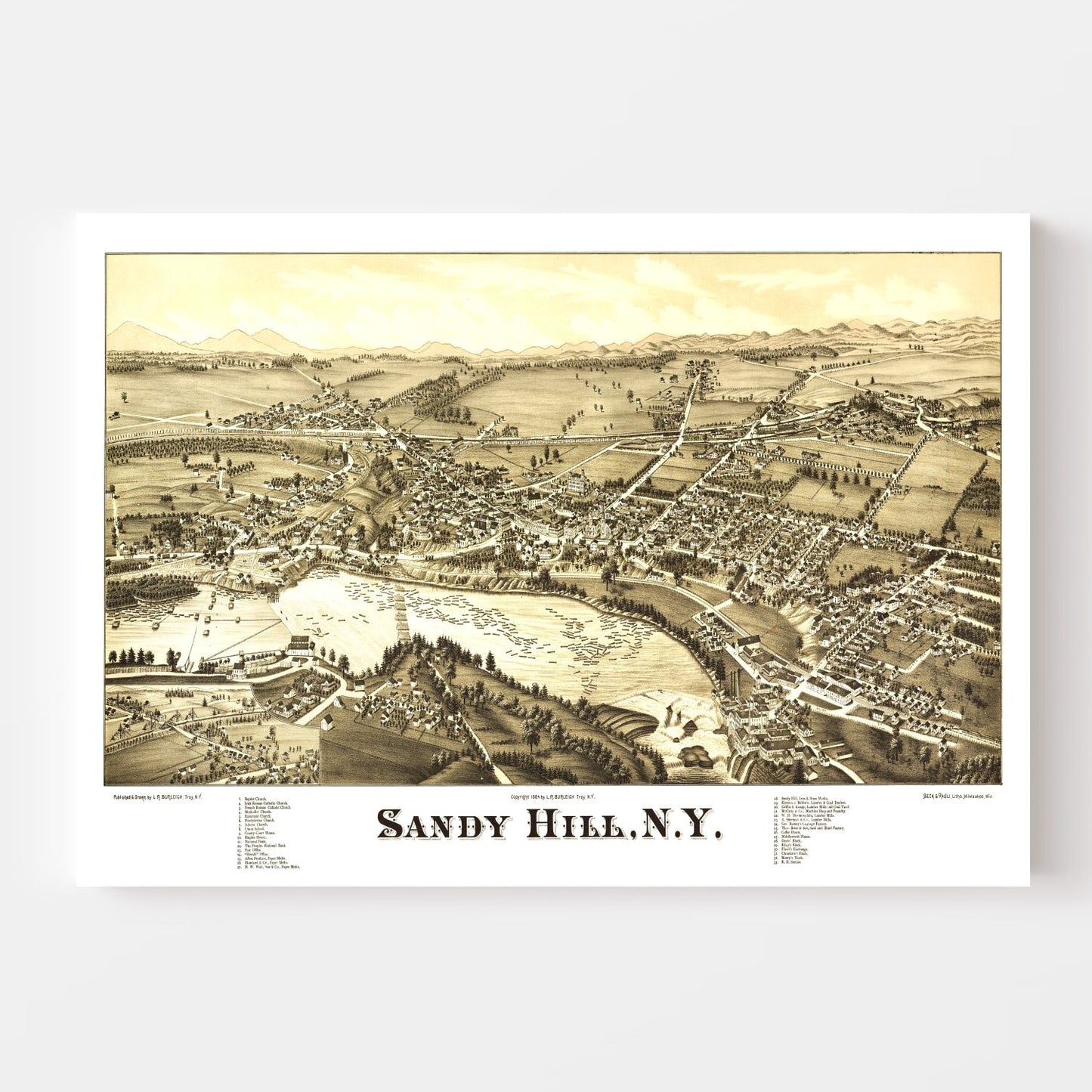 Vintage Map of Sandy Hill, New York, 1884