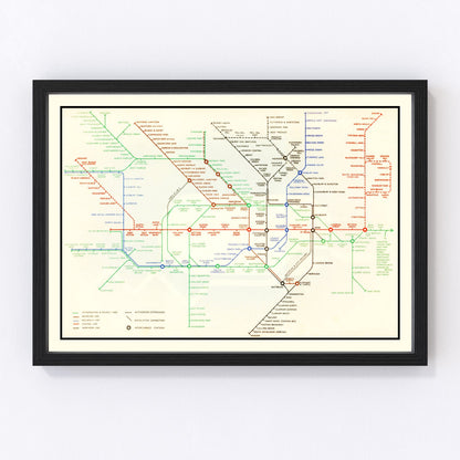 Vintage 1938 railroad map of London showing mainline rail network pre-WWII, restored print