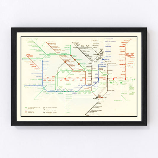 Vintage 1938 railroad map of London showing mainline rail network pre-WWII, restored print