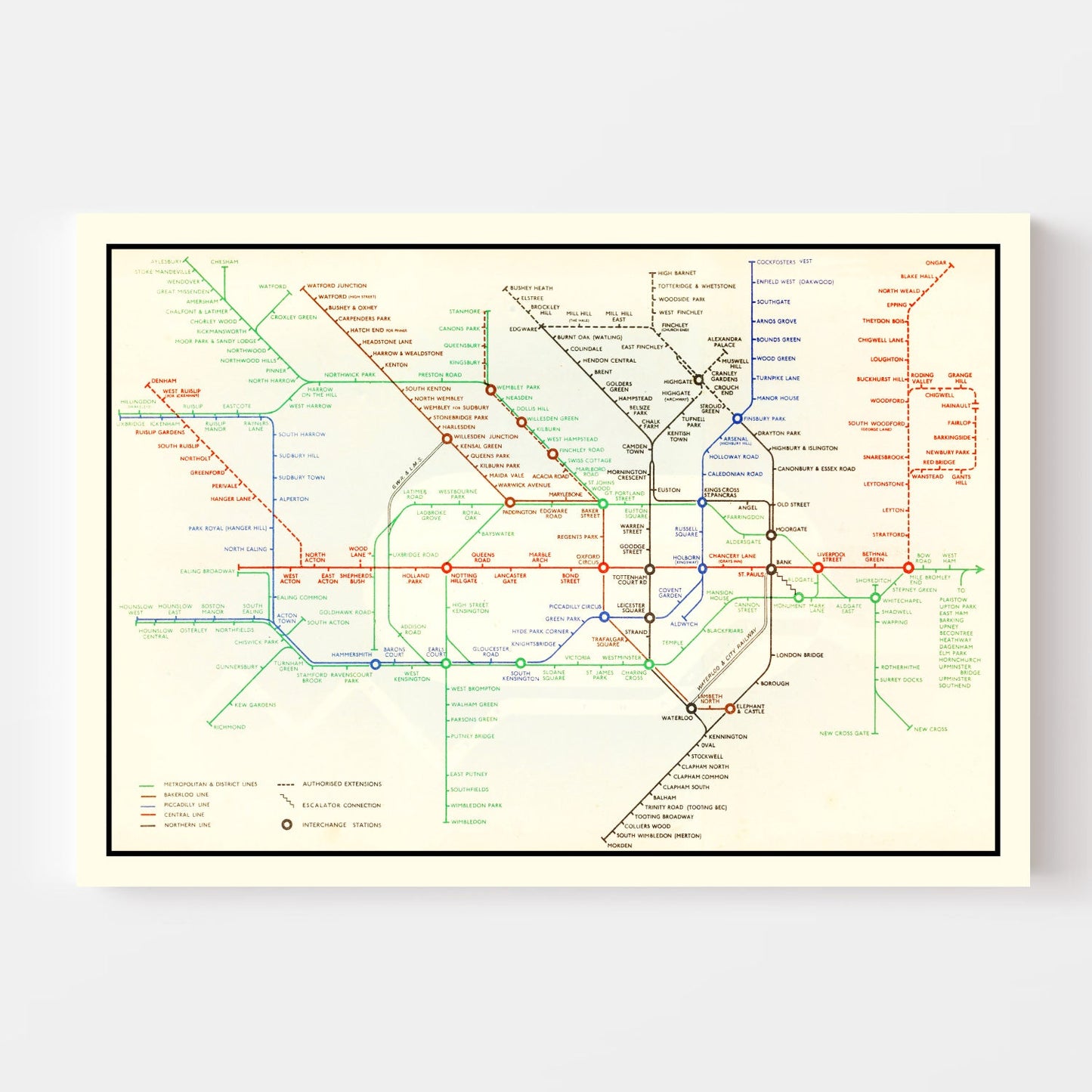 Vintage Railroad Map of London, 1938
