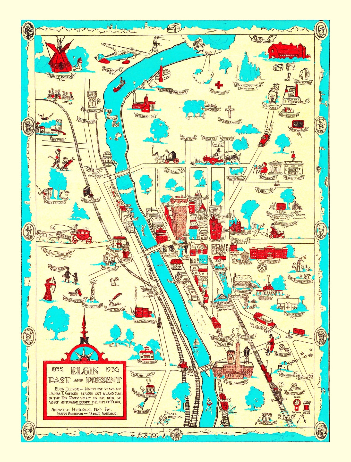 Vintage Map of Elgin, Illinois 1930