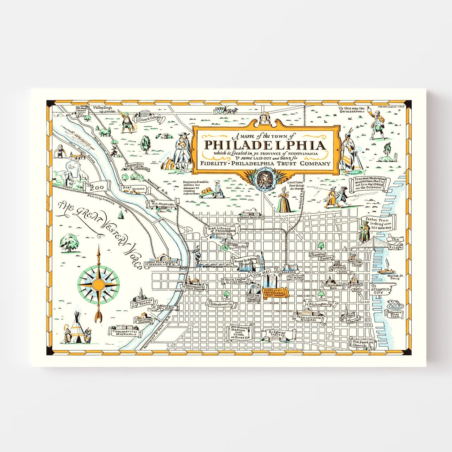 Vintage Map of Philadelphia, Pennsylvania, 1940