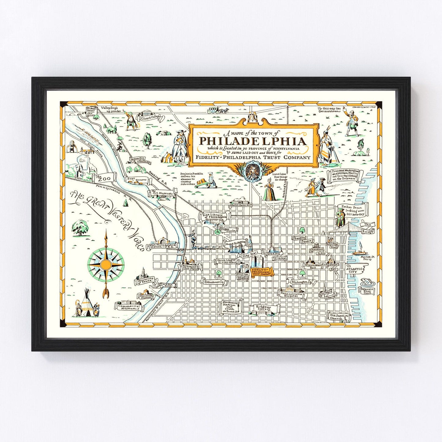 vintage map of Philadelphia, Pennsylvania, 1940
