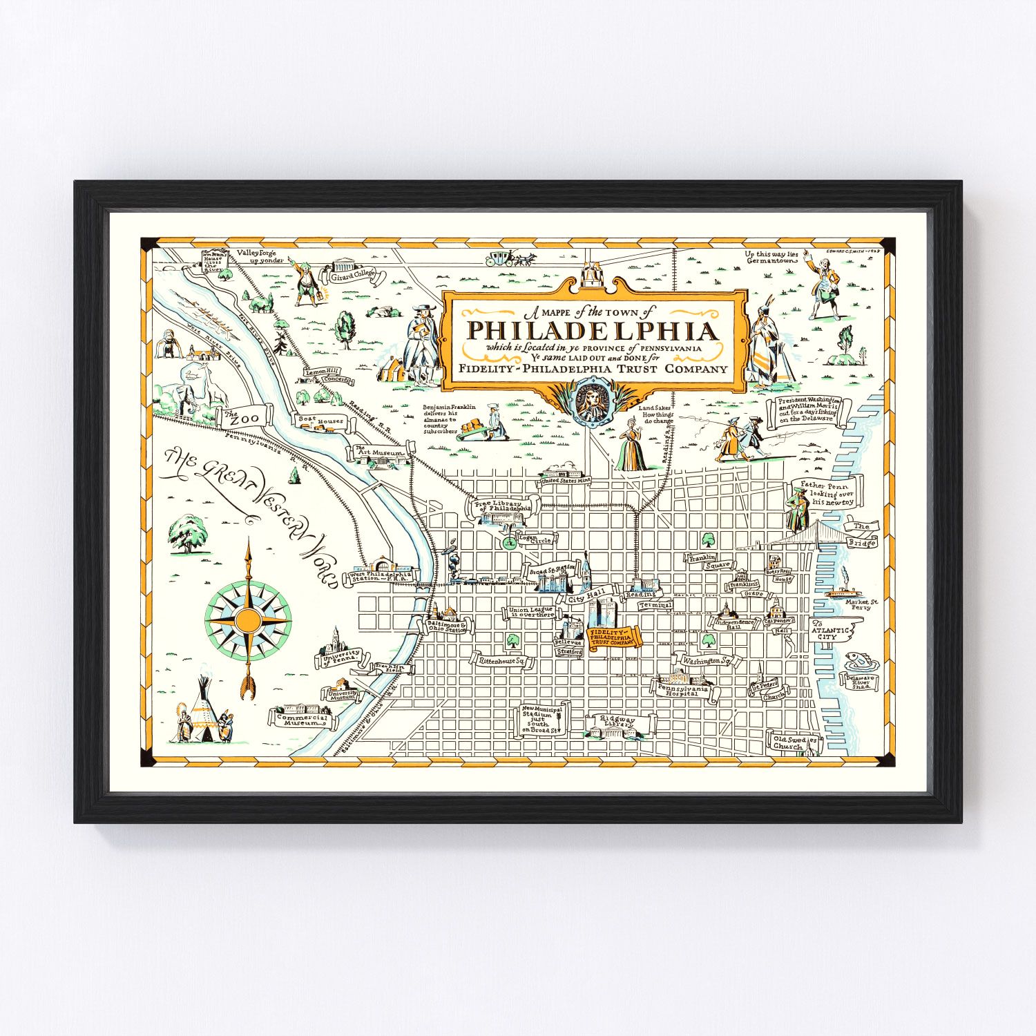 vintage map of Philadelphia, Pennsylvania, 1940