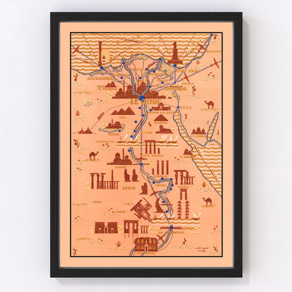 Vintage restored map of Egypt, 1937, Nile Valley and North Africa interwar cartography