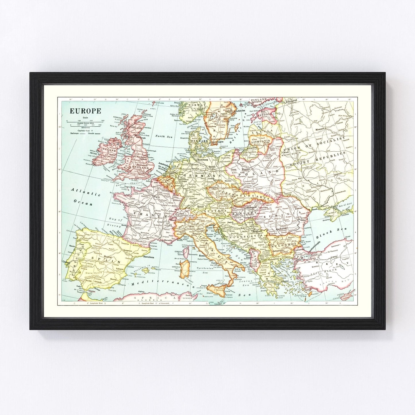 vintage map of Europe, 1926