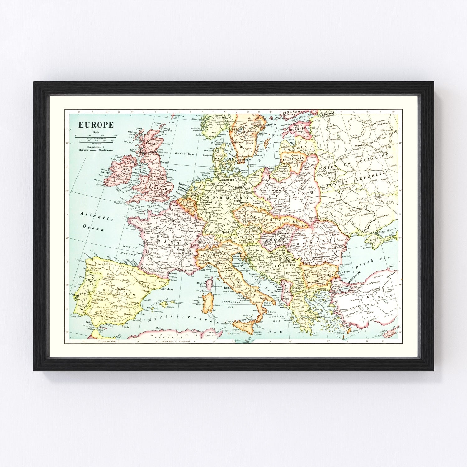 vintage map of Europe, 1926
