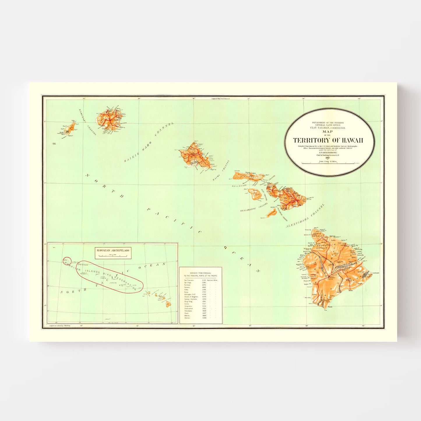 Vintage Map of Hawaii, 1918