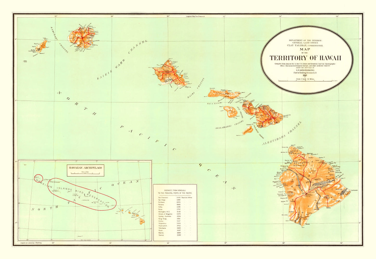 Vintage Map of Hawaii, 1918