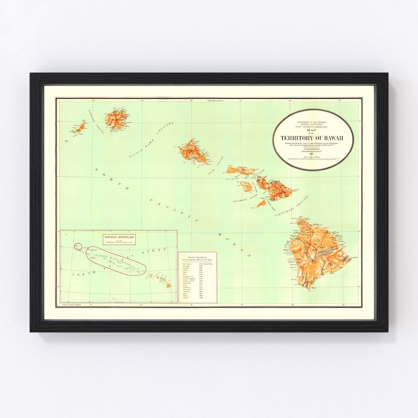 Vintage map of Hawaii, 1918