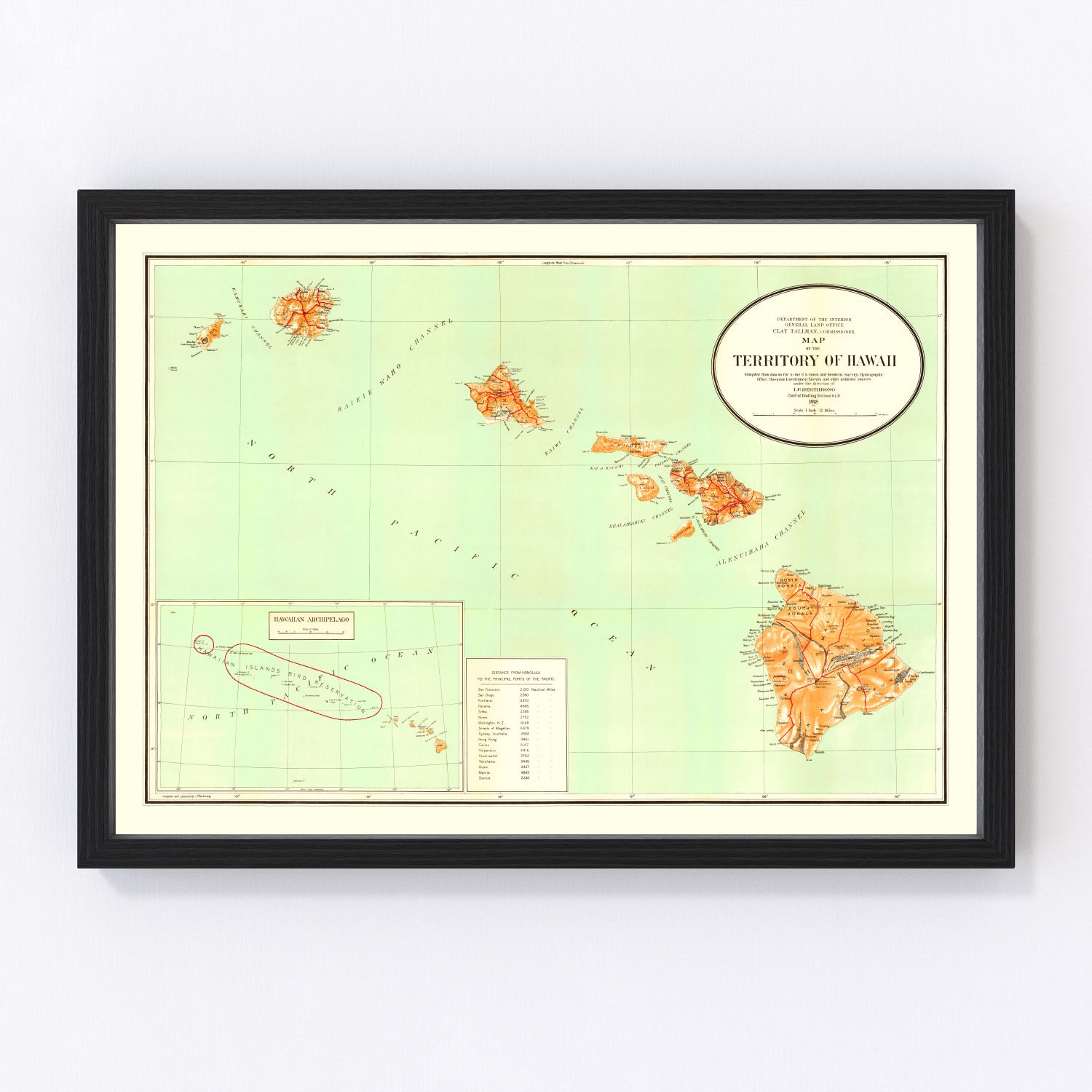 Vintage map of Hawaii, 1918